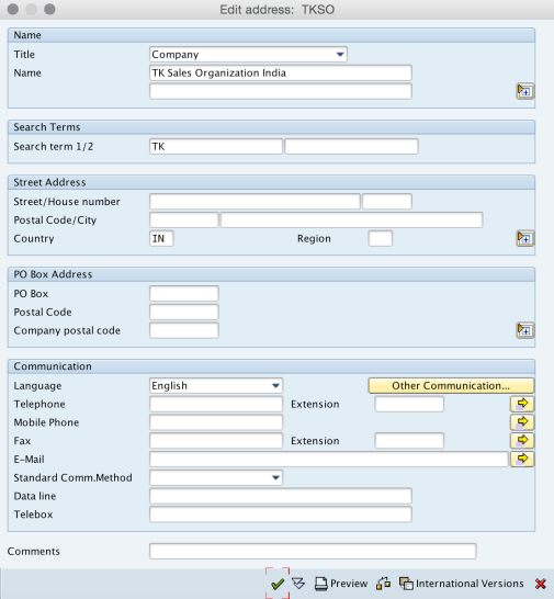 Sales Organization address details