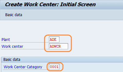 create work center initial screen